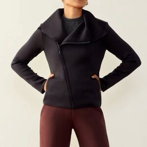 ADAY Jacket Womens L Up In The Air Asymmetrical Scuba Jersey Moto Zip Black